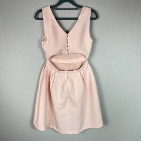 Suncoo Paris Button Back Cut Out Mini Dress Blush Peach Fit Flare Sz T0 XS - Picture 5 of 9